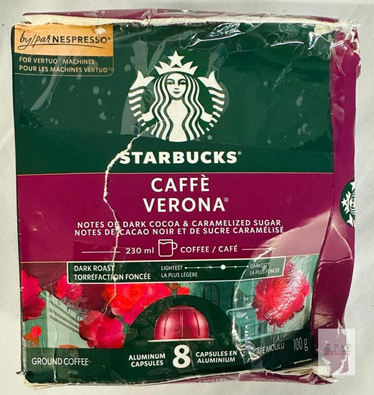 BB OCT 25 Starbucks Caff&egrave; Verona Nespresso Vertuo Coffee Capsules, Dark Roast, 8 Ct, 100% Arabica, Intensity 10