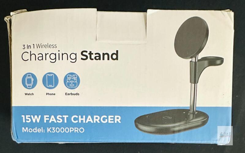 K3000PRO 3-in-1 Wireless Charging Stand 15W for Phone, Watch, Earbuds, 20W Adapter Included