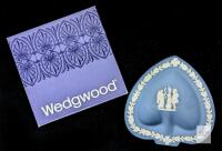 Vintage Wedgwood Jasperware Heart Trinket Dish: Blue & White Classic Design With Original Box, 4.5" Long, No Chips or Cracks