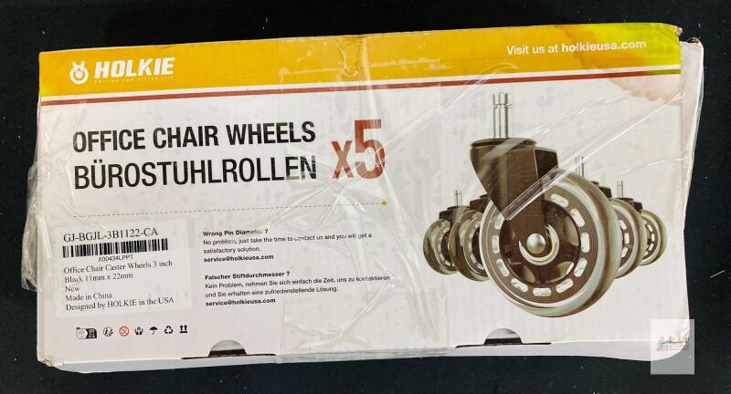 NEW HOLKIE 3" Office Chair Caster Wheels, Set of 5, 11mm x 22mm Stem, 440 lbs Capacity