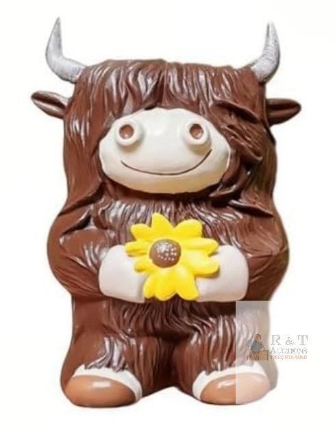 NEW Highland Cow Resin Flower Pot, Cartoon Design, Indoor Planter, Boxed, 6-Inch Cute Decor