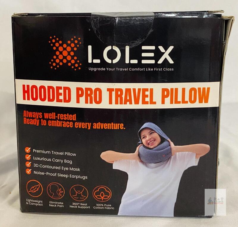 NEW LOLEX Hooded Pro Travel Pillow Set, Model NPWHP-RP, Memory Foam, 100% Cotton, Rose Pink, Barcode X004S65F7B