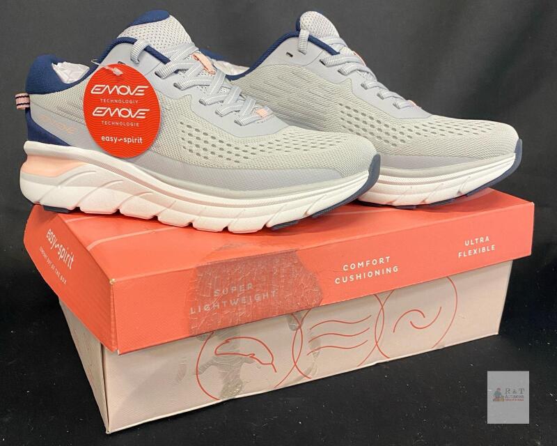 new Easy Spirit Mel2 Women's Athletic Sneakers, Size 8, Light Gray with Blue and Pink Accents