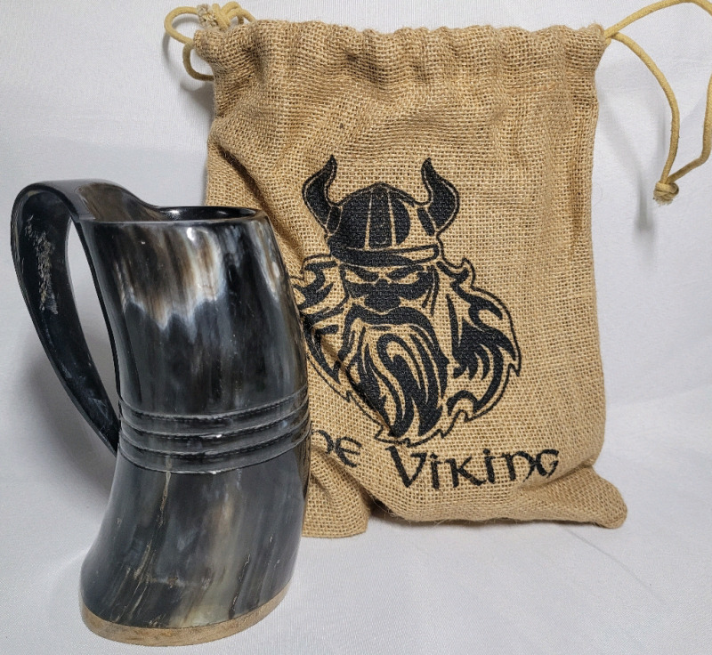 The Viking OX / Buffalo Horn Mug & Travel Bag - New