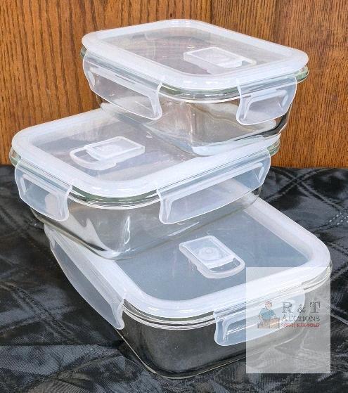 3 New Navaris Glass Containers with Air Vents