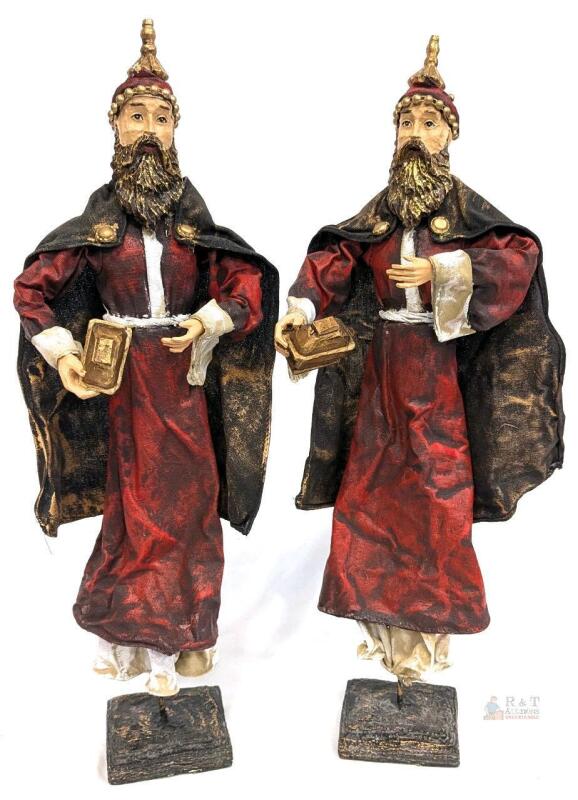 Twin Vintage Unsigned Italian Cartapesta Paper Mache Wisemen Figures, 20" Tall