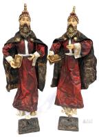 Twin Vintage Unsigned Italian Cartapesta Paper Mache Wisemen Figures, 20" Tall