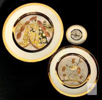 3 Vintage Limited Edition CHOKIN 24KT Gold Edged Display Plates by Yoshinobu Hara, Japan : 4", 9.25" & 12.2" Diameter, No Chips or Cracks