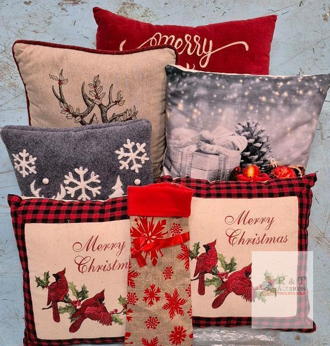 Decorative Christmas Throw Pillows & Stocking, Assorted Holiday Designs, 16-24"