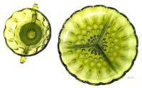 Vintage Unsigned Hocking Avocado Avocado Green Depression Glass : Divided Serving Dish 8.75"D & Double Handle Coin Design Nappy Dish 5.25"D &times; 2" Tall