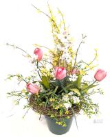 Huge Potted Spring Wreath & Artificial Flowers, 36" Tall, 41" Across