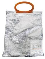 Vintage 1960s-70s Lucite Handled Metallic Purse / Handbag / Tote Bag, Can Be Folded & Clipped : 13.25" &times; 15.5" (Excluding Handles)