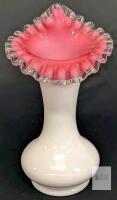 Vintage Unsigned Fenton Art Glass Pink Silver Crest Jack in the Pulpit Milk Glass Vase 9" Tall, No Chips or Cracks