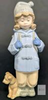 Nao Lladro Spain #1038 "TRAVELING GIRL" With Backpack & Puppy, 7.75" Tall, No Chips or Cracks