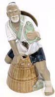 Shiwan Chinese Mudman Fishing Figurine, Fisherman With Catch, 7" No Chips or Cracks