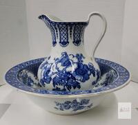 Vintage English Blue and White Transferware Jug and Basin .
