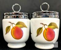 Pair of Vintage Evesham Vale by Royal Worcester, China Egg Coddler & Lid, King Size, Plum & Berries Design, No Chips or Cracks