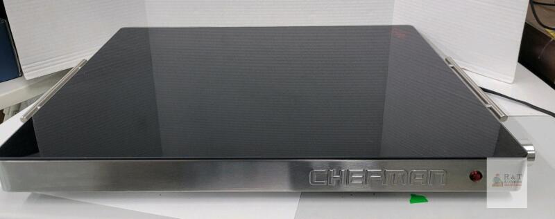 Chefman Glasstop Warming Tray , Model # RJ22-BLACK-TC . Tested Powers Up , Not Tested Beyond Power Up. Top measures 21"&times;16"
