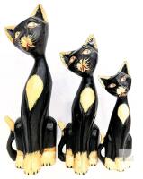 Vintage Trio of Lightweight Carved Wooden Cats, Made in Indonesia, Up To 15.65" Tall