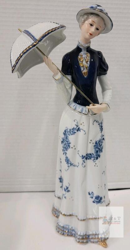 Royal Crown " Victorian Mady holding Umbrella " Porcelain Figurine . Measures 12 &frac34;" tall . No chips or cracks