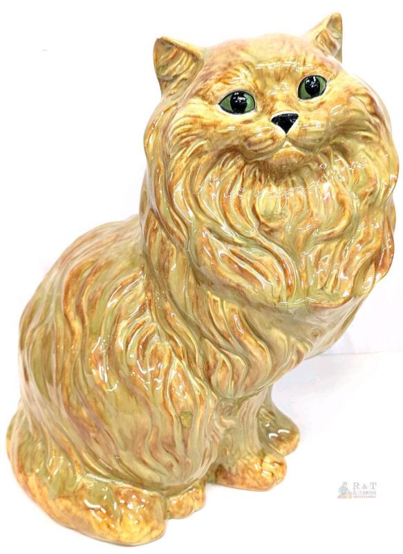 Vintage MCM Ceramic Bisque Cat Statue, 14" Tall, Chips Present