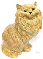 Vintage MCM Ceramic Bisque Cat Statue, 14" Tall, Chips Present