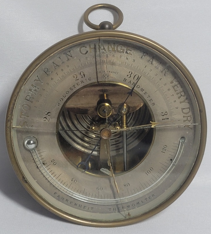 Vintage PBHN Brass Holosteric Barometer , 5 3/16" diameter