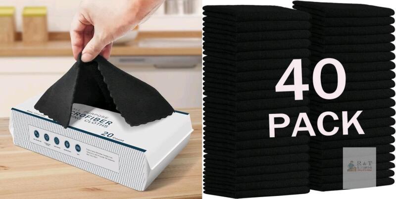 New MRD's Home 12" x 12" Black Microfiber Cleaning / Car Wash Cloth, 40Pack Multi-Purpose Reusable Cleaning Cloth Wipes Rags, Lint Free, Scratch & Streak-Free