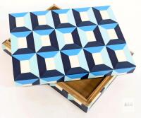 New Handicrafts Home Blue Decorative Storage Box with Lid &ndash; Slim Remote Holder, Modern Geometric Resin Inlay Wooden Box, Coffee Table Organizer, Small Keepsake Storage Box for Coastal Decor 8" &times; 6" &times; 1.5"