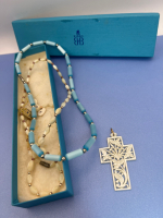 Vintage Blue necklace Mother of Pearl Cross & Set