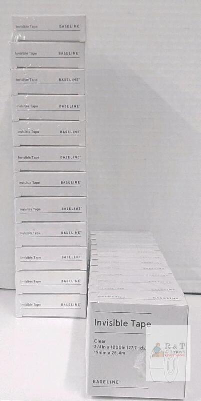 Baseline Invisible Tape, 3/4 in x 1000 in, 12 Rolls, Model BL58408, Clear, Shrink-Wrapped, UPC 718103371087