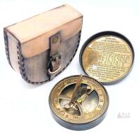 New 2 ⅝" Solid Brass Combination Sundial & Compass in Leather Pouch
