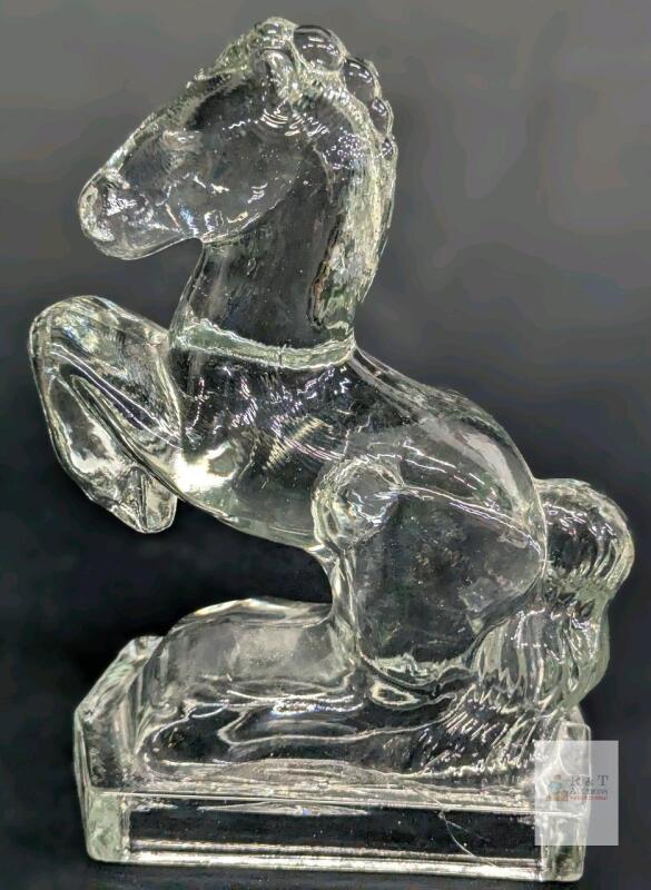 Clear Pressed Glass Rearing Horse Figurine, 6.75" Tall, Decorative Collectible
