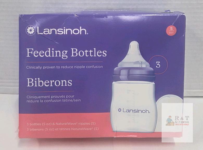 Lansinoh 5 oz Glass Feeding Bottles with NaturalWave&reg; Nipples, 3-Pack, Slow Flow, BPA/BPS Free