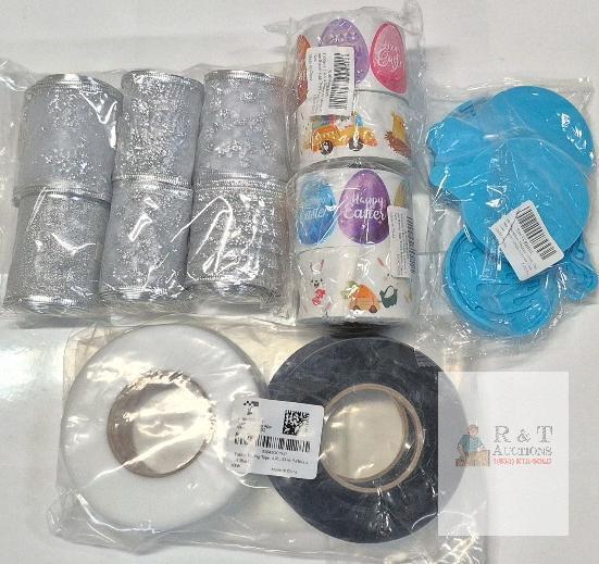 NEW Craft Supplies Bundle: 4 Silicone Christmas Pendant Molds, 6 2.5" Silver Glitter Ribbon, 1000 Easter Stickers, 4 Fabric Fusing Tape Rolls