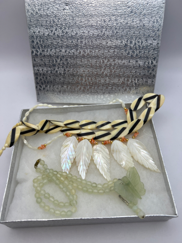 Vintage Morher of Pearl Shell Butterfly and Celluloid Necklace