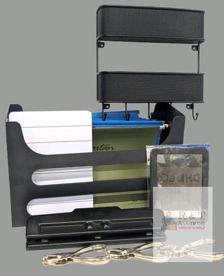 Office Supplies! Acco 3-Hole Punch, 3&times; Single Hole Punches, Magnetic Mirror & Week Itinerary Dry Erase Board, Hanging Organizer With Hooks, Office Box With Hanging File Folders