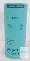 Attitude Super Leaves Unscented Deodorant Stick, 3 oz, Plastic-Free, Vegan, Aluminum-Free