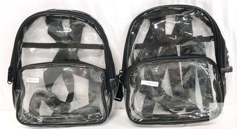 2 NEW Clear Stadium Approved Backpack, PVC, Zipper Closure, Adjustable Straps, 12"x10"x4"