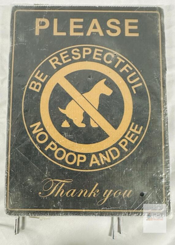 2 As-New Outdoor &ldquo;No Dog Poop and Pee&rdquo; Signs with Pegs, 9&rdquo; x 12&rdquo;
