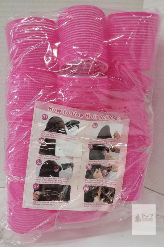 Pink Self-Grip Hair Rollers Set, 12 Rollers 2" Diameter with 12 Metal Clips & Instructions