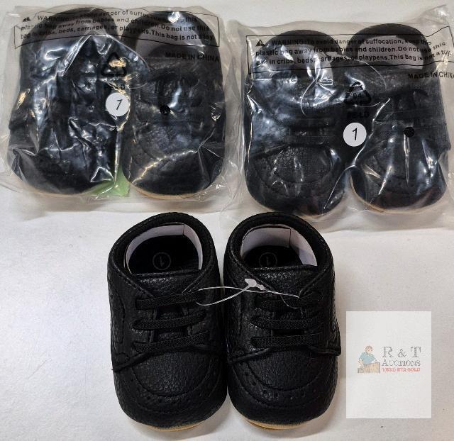 Sonsage Baby Loafers Black Size 11, 3 Pairs, Faux Leather, Non-Slip Sole (Model 2507-black-11)