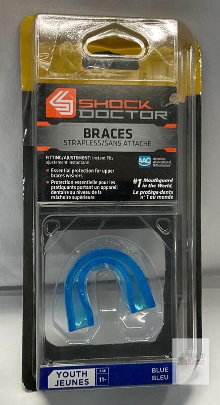 Shock Doctor Braces Strapless Youth Mouthguard, Blue, For Upper Braces, Age 11-, Instant Fit, AAO Approved