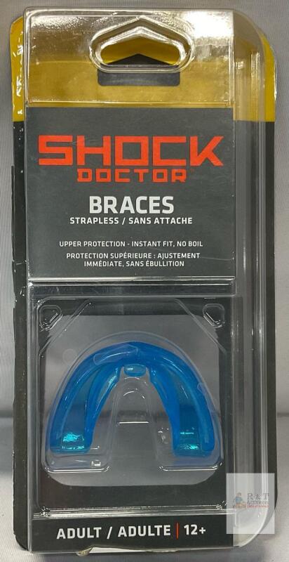 Shock Doctor Braces Strapless Adult Mouthguard, Blue, 12+, Instant Fit, For Braces, Wrestling Legal
