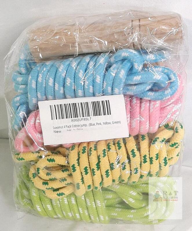 NEW 4 Pack Cotton Jump Ropes, Wooden Handles, 8.2 ft, Blue Pink Yellow Green,
