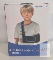 NEW Viskonda Kids Arm Sling XXS/XS/S, Black with Blue Trim, Adjustable Strap, Universal Fit