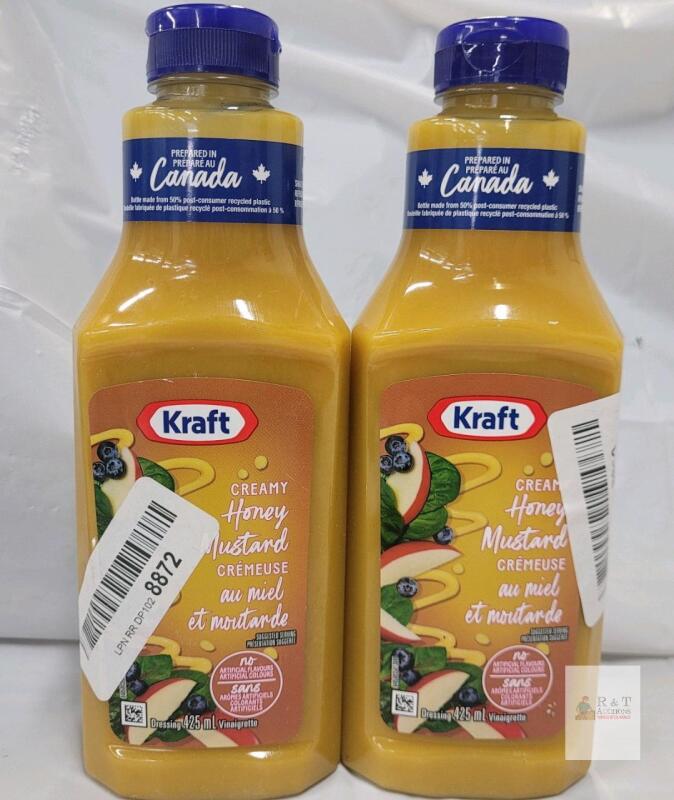 BB APR 26 Kraft Creamy Honey Mustard Dressing 425mL, Canadian-Made, 2 Bottles, No Artificial Flavours