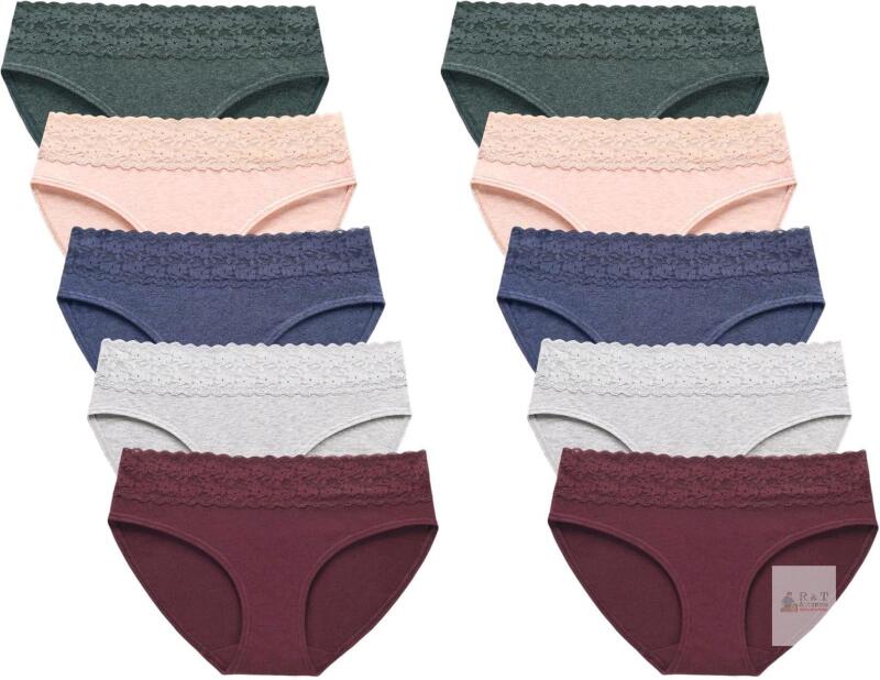 2 New Packs of 5 Size SM Women's AYMEFF Cotton Lace Bikini Panties Soft Stretch Hipster Breathable Briefs (10 Underwear Total)