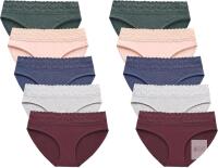 2 New Packs of 5 Size SM Women's AYMEFF Cotton Lace Bikini Panties Soft Stretch Hipster Breathable Briefs (10 Underwear Total)