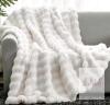 New Cozy Bliss Faux Fur Throw Blanket for Couch, Fuzzy Soft Plush Thick Bubble Blanket for Sofa Bedroom Living Room (Cream White, Throw(50" x 60"))